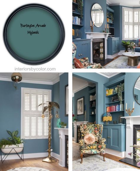 Blue Paint Colors 2020 - Interiors By Color. Burlington Arcade Mylands Paint Color 2020 Burlington Arcade Mylands, Mylands Paint, Blue Kitchen Interior, Navy Blue Kitchen Cabinets, Kitchen Cabinet Interior, Fine Paints Of Europe, Blue Painted Walls, Front Kitchen, Burlington Arcade