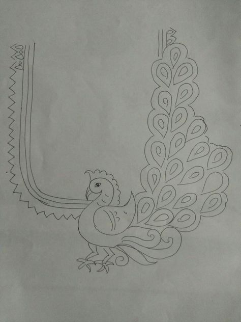 Peacock Trace Design, Peacock Tracing Paper, Aari Work Neck Design Drawing, Aariwork Tracing Patterns, Embroidery Neck Designs Drawing, Peacock Tracing Design For Blouse, Aari Work Peacock Designs Tracing, Aari Work Tracing Patterns Neck, Aari Work Tracing Patterns Peacock