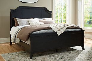 Welltern Queen Panel Bed | Ashley Black Panel Beds, Mid Century Bed Frame, Mid Century Bed, Revival Design, Boys Bedroom Furniture, Black Bed Frame, King Black, Textured Wood, Rocking Chair Nursery