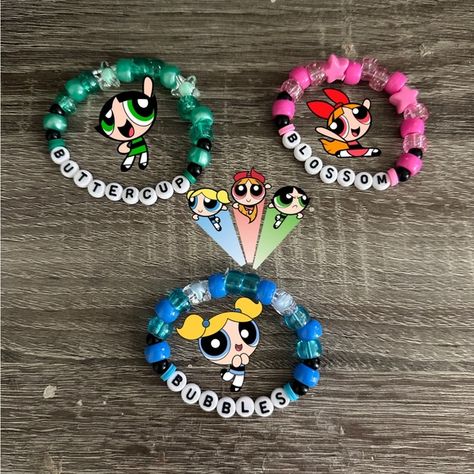 Power puff girls kandi beaded bracelets bundle Ppg Blossom, Y2k Beads, Blossom Bubbles And Buttercup, Rave Concert, Power Puff Girls, Power Puff, Puff Girl, Women Accessories Jewelry, Hot Topic