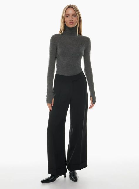 LARA PANT - Low-rise pleated crepe pants with cuffs Aritzia Style, Suit Guide, Carrot Pants, Crepe Pants, Ultra Wide, Pleated Pants, Fine Fabric, Crepe Fabric, Long Pants