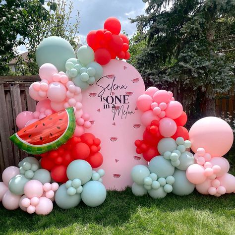 Balloon and Event Decor | One in a Melon♥️🍉 We are so grateful to have been apart of so many milestones for our clients, especially celebrating the first birthday… | Instagram Sweet One First Birthday Balloon Arch, One In A Melon Balloon Arch, One In A Melon First Birthday Backdrop, First Birthday Cocomelon Theme, One In A Melon Birthday Theme, One In A Melon Backdrop, Watermelon Birthday Theme, One In A Melon First Birthday Decorations, One In A Melon First Birthday