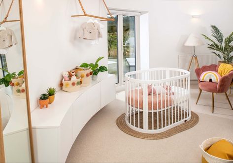 7 Gorgeous Oval Cots to Create the Perfect Nursery - Emily May Cot Design, Oval Crib, Cosy Sofa, Parents Bedroom, Natural Baby Shower, Nature Baby Shower, The Oasis, May Designs, Beautiful Nursery