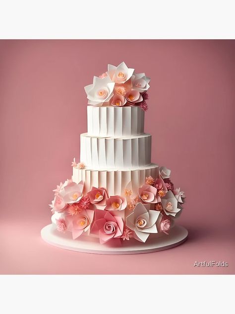 "Origami Art - An exquisite wedding cake adorned with flowers each layer a masterpiece of sweet elegance" Greeting Card for Sale by ArtfulFolds | Redbubble Origami Wedding Cake, Asian Party, Origami Wedding, Wedding Greeting Cards, Origami Art, Greeting Card Design, Delicate Flower, Card Tags, Wedding Cake