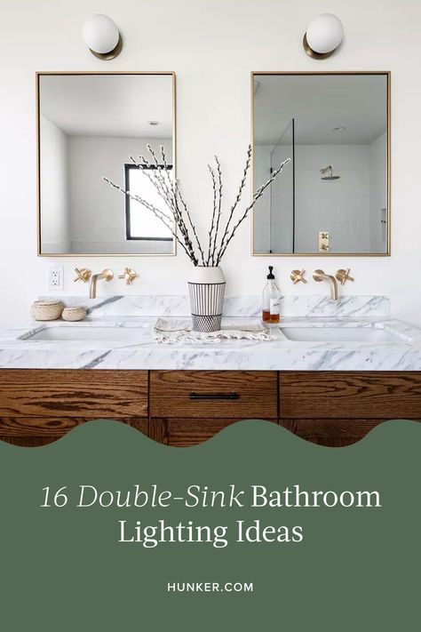 Double Vanity Lighting Ideas, Bathroom Sconces Double Vanity, Double Vanity Bathroom Ideas, Double Sink Bathroom Ideas, Double Vanity Lighting, Vanity Bathroom Ideas, Bathroom Sink Fixtures, Double Sink Cabinet, Bathroom Double Sink