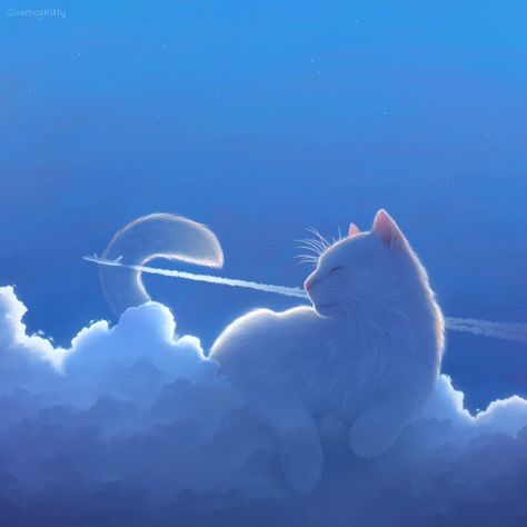 Cat And Cloud, Animal Paintings Acrylic, Cats Art Drawing, Angel Cat, Cloud Art, Cloud Drawing, Ghost Cat, Cute Simple Wallpapers, Cats Illustration