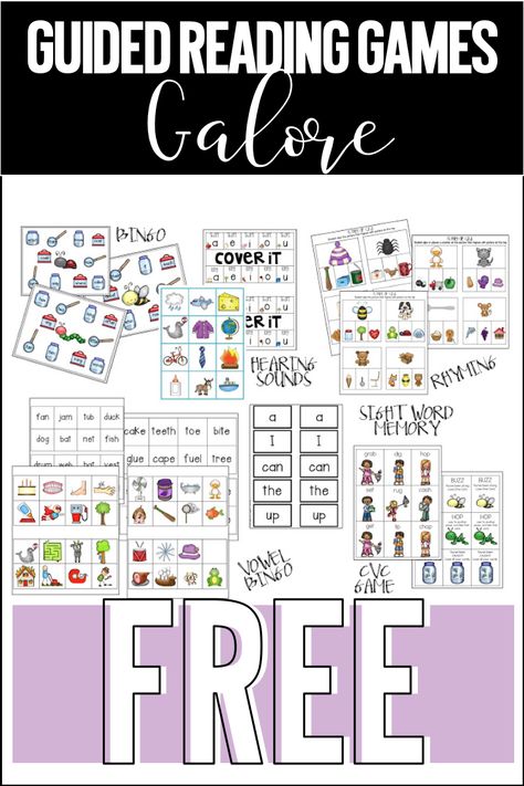 Grab a ton of free guided reading games. Great for kindergarten and first grade small group reading work. Kindergarten Guided Reading Activities, Kindergarten Guided Reading, Guided Reading Activities, Guided Reading Kindergarten, Small Group Reading, Guided Reading Groups, Reading Specialist, Reading Games, 2nd Grade Reading