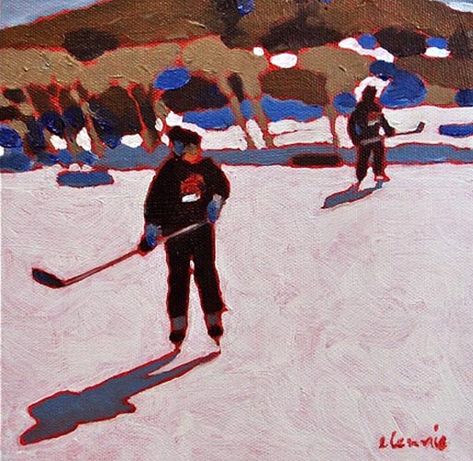 Elizabeth Lennie, Pond Hockey, Hockey Christmas, Skiing Aesthetic, Composition Painting, Sports Painting, Snow Scenes, Sports Art, Beautiful Drawings