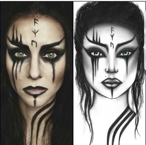 Enchantress Makeup Halloween, Norse Goddess Costume, Viking Make Up Woman Simple, Medieval Witch Makeup, Viking Eye Makeup, Viking Halloween Makeup, Female Viking Makeup, Warrior Makeup Female, Easy Viking Makeup