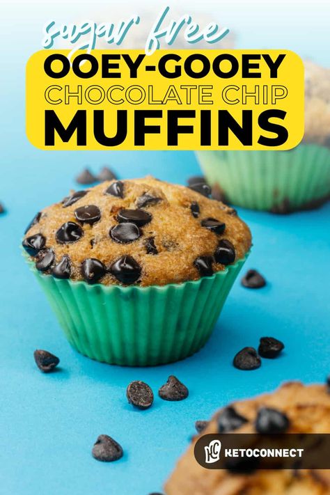 keto chocolate chip muffins can easily be made with just one bowl and a few simple ingredients. #ketomuffins #ketodesserts #healthymuffins Keto Chocolate Chip Muffins, Choc Chip Muffins Recipe, Muffins Chocolate Chip, Gluten Free Chocolate Chip Muffins, Healthy Chocolate Chip Muffins, Choc Chip Muffins, Keto Connect, Keto Muffin Recipe, Muffins Chocolate