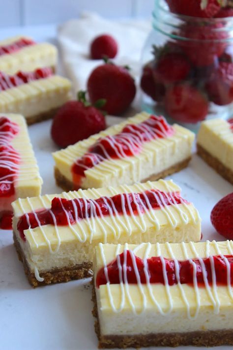 Copycat Philadelphia Strawberry Cheesecake Bars - The Squeaky Mixer Copycat Philadelphia Cheesecake Bars, Philadelphia Cheesecake Bars Recipes, Philadelphia Snack Bars Recipe, Philadelphia Cheesecake Bars, Squeaky Mixer, Strawberry Cheesecake Bars Recipes, Philadelphia Cheesecake, Strawberry Cheesecake Bars, Strawberry Compote