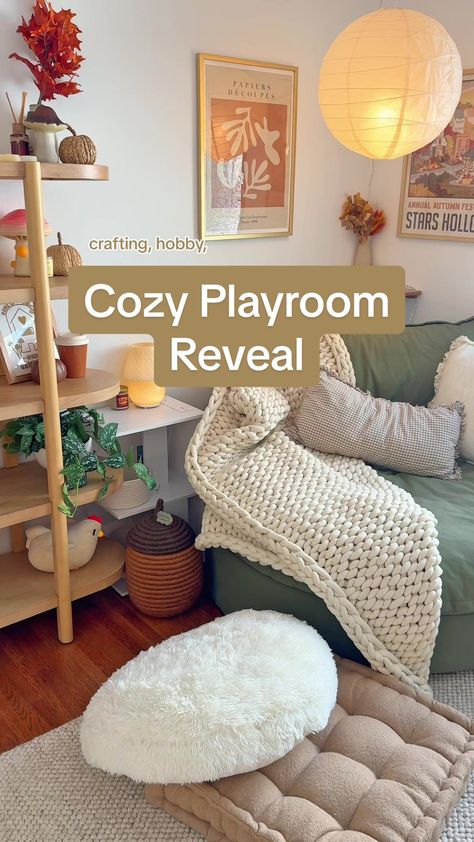 Cozy Games | Kennedy on TikTok Office Hobby Room, Crafting Room, Cozy Games, Study Corner, Cozy Office, Journal 2024, Activity Room, Corner Office, Study Bedroom