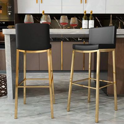 Leather Counter Height Bar Stools, Gold Bar Stools, Bar Height Chairs, Black Counters, Luxury Bar, Bar Stools With Backs, Counter Height Chairs, Black Bar Stools, Stools With Backs