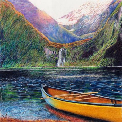 Colour Pencil Art Landscapes, Pencil Colour Painting, Pencil Sketches Landscape, Styl Grunge, Landscape Pencil Drawings, Drawing Scenery, Color Pencil Sketch, Colored Pencil Artwork, Animation Art Sketches