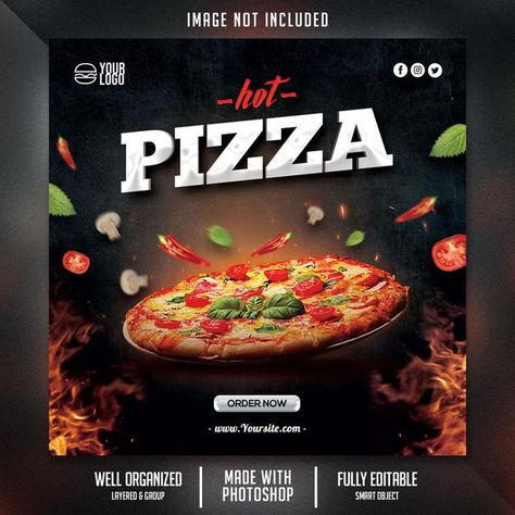 Fast Food Social Media Post, Fast Food Social Media, Pizza Flyer, Pizza Poster, Restaurant Web, Restaurant Social Media, Restaurant Poster, Fast Food Menu, Pizza Design