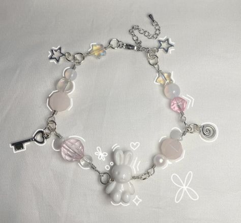 Miffy inspired bracelet ☆ Miffy Bracelet, Bunny Bracelet, Acrylic Bunny, Handmade Bunny, Pink Bunny, White Acrylic, White Acrylics, Pink Pearl, Bracelet Handmade