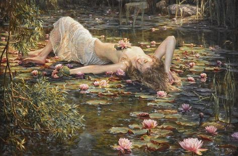 @classicnymph on Instagram: ““L’esprit de l’Étang”🌸 By Hélène Béland  I believe the role of the artist is to inject quality, excellence and understanding in the…” 숲 사진, Istoria Artei, Bel Art, Rennaissance Art, Creation Art, Art Ancien, Body Of Water, Arte Inspo, Old Paintings