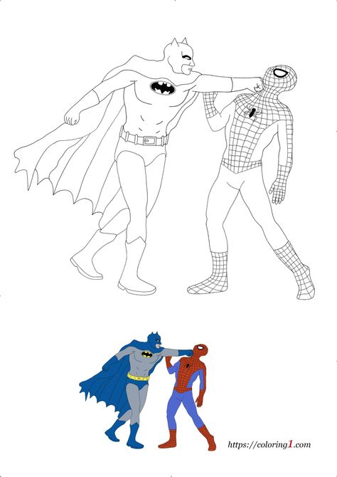 Batman vs Spiderman Coloring Pages - 2 Free Coloring Sheets (2021) Super Hero Coloring Pages, Spiderman Coloring Pages, Batman Coloring, Batman Coloring Pages Free Printable, Spider Man Colouring Sheets, Batman And Joker Coloring Pages, Spiderman Comic Coloring Pages, Spiderman Colouring Picture, Batman Vs Spiderman