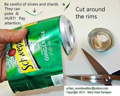 How To Cut Up Aluminum Cans -tutorial by Urban Woodswalker, via Flickr Repurpose Beer Cans, Aluminum Cans Crafts, Beer Can Art, Pop Can Art, Pop Can Crafts, Tin Can Flowers, Soda Can Art, Soda Can Crafts, Tin Can Art