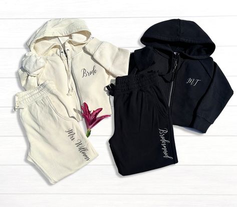 Black zip up and jogger sets now available. Perfect for a classic elegant look for your wedding party. #bridetobe #bridesmaids #wedding2024 #bride2025 Elegant Look, Black Zip Ups, Classic Elegant, Jogger Set, Wedding Party, Zip Ups, Quick Saves, Black