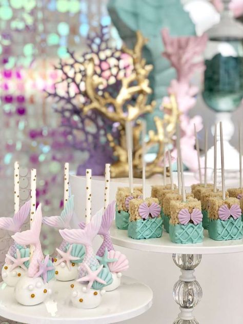 Ariel Birthday Party Dessert Table, Mermaid Cake Table Ideas, Mermaid Party Dessert Table, Mermaid Food Table, Mermaid Themed Desserts, Mermaid Treat Table, Mermaid Theme Dessert Table, Mermaid Treats Dessert Tables, Mermaid Dessert Ideas