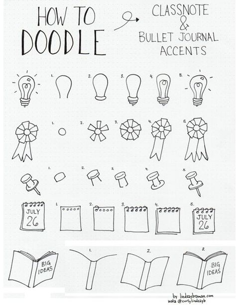 How To Draw Doodles (Step By Step Image Guides) Bullet Journal Icons, How To Doodle, 심플한 그림, Bujo Doodles, Penanda Buku, Sketch Note, Sketch Notes, Kraf Diy, Bujo Inspiration