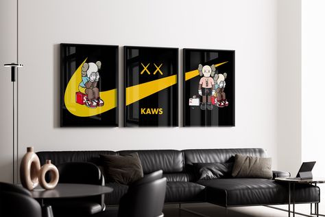 Hypebeast Poster,set of 3,Printable Graffiti print, KAWS Poster,Hypebeast Toys,Hypebeast Sneaker, Sneaker Prints,DIGITAL DOWNLOAD Are you seeking to infuse your space with a modern touch? Discover the Kaws Poster Set! This mesmerizing trio showcases iconic Kaws figures transformed into a vibrant graffiti style, catering to the taste of every hypebeast. With a variety of styles to choose from, immerse yourself in the digital art world with the Blue Hypebeast toy design or embrace minimalist elega Kaws Inspired Living Room, Kaws Wall Decor, Hypebeast Wall Prints, Black Kaws Poster, Funny Apartment Decor, Canvas Wall Art Kaws, Hypebeast Room, Graffiti Prints, Graffiti Styles