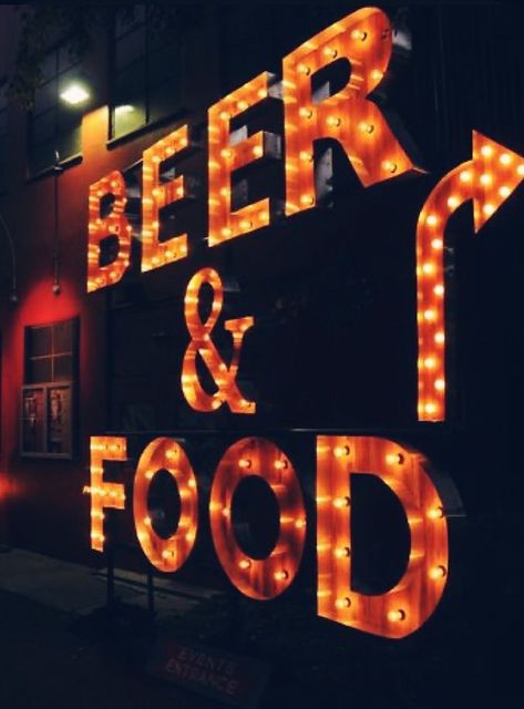 Letter Marquee, Diy Industrial Lighting, Beer And Food, Food Park, Bar Interior Design, Marquee Sign, Marquee Lights, Industrial Light Fixtures, Bar Interior