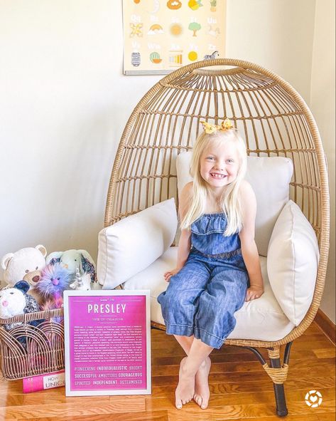 Reading Nook With Egg Chair, Reading Nook Egg Chair, Egg Chair In Nursery, Toddler Reading Chair, Chair For Kids Room, Kids Reading Chair, Wicker Egg Chair Bedroom, Playroom Reading Nook, Egg Chair Target