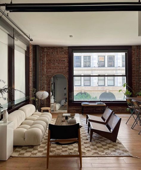 Brownstone Interiors, Bauhaus Interior, Nyc Rooms, Loft Home, Nyc Living, Flat Interior, Living Room Loft, Mid Century Modern Living Room, Apartment Inspiration