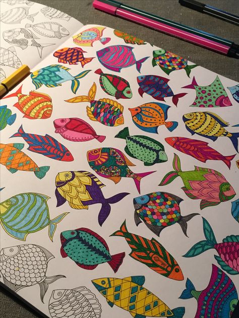 Lost ocean Lost Ocean Coloring Book Finished Pages, Lost Ocean Coloring Book Finished, Johanna Basford Lost Ocean, Lost Ocean Coloring Book, Ocean Books, Lost Ocean, Johanna Basford Coloring Book, Coloring Inspiration, Basford Coloring