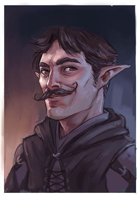 distinguished elf with large moustache quirky NPC  DnD / Pathfinder character ideas #ttrpg Old Half Elf, Half Elf Rouge, Half Elf Artificer, Elf Mustache, Halfling Rogue Male, Old Elf Male, Halfling Rpg, Masked Elf, Half Elf Male