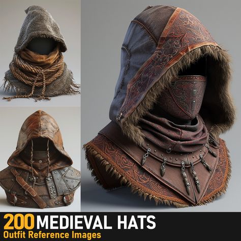 Fantasy Hat Design, Jedi Robes, Barbarian Costume, Medieval Hats, Viking Armor, Game Animation, Armor Clothing, Animation Illustration, Larp Armor