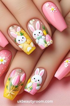 Easter Nails Design Spring, Easter Nail Art Designs, Pastel Nail Art, Simple Spring Nails, Easter Nail, Bunny Nails, Easter Nail Designs, Easter Nail Art, Green Nail Designs