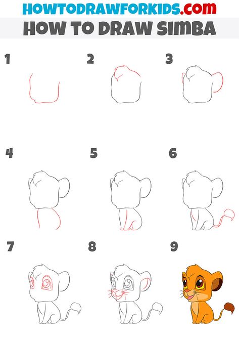 How To Draw Simba Step By Step, How To Draw Disney Characters Step By, How To Draw Winnie The Pooh Step By Step, Disney Drawing Tutorial Step By Step, Simba Drawing Easy, How To Draw Disney Characters Step By Step, Step By Step Cartoon Drawings, Step By Step Disney Characters, How To Draw Simba