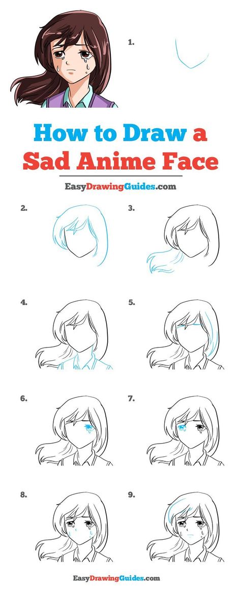 How to draw a sad Anime Face Drawing Themes, Anime Face Drawing, Blending Colored Pencils, Drawing Hair Tutorial, Anime Face, Cartoon Drawing Tutorial, Drawing Tutorial Face, Easy Drawing Tutorial, Drawing Tutorials For Kids