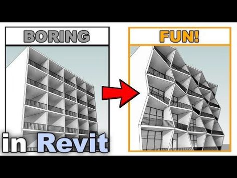 Make a Boring Facade Look Cool! - Revit Tutorial Revit House Design, Architecture Model Making Tutorials, Revit Models Architecture, Revit Architecture Projects, Revit Projects, Revit Tutorial Architecture, Revit Design, Revit Rendering, Revit Tips