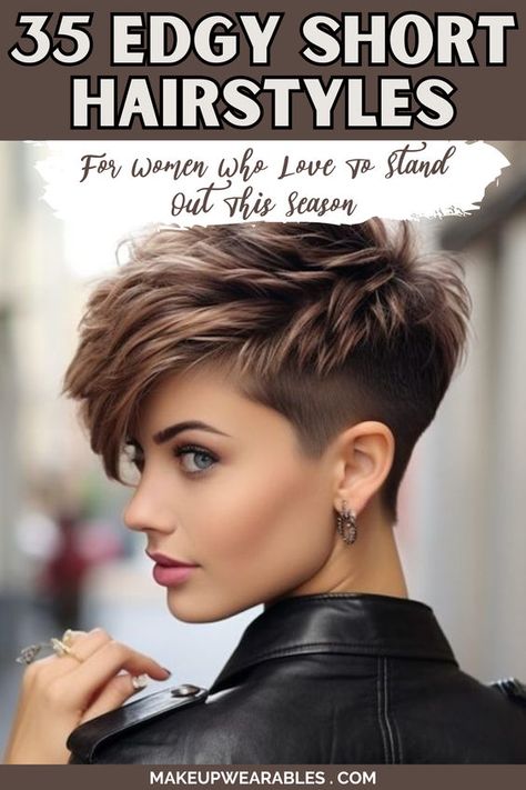 Finding the right edgy short hairstyle for women can be difficult. You may struggle to choose a style that suits your face shape and personality. At our site, we provide practical tips and styling options to help you make an informed decision. Follow our expert advice and curated collections of edgy short hairstyles that fit various preferences and trends. Save this pin for later to access a range of stylish options and make your next haircut decision easier. Hip Short Hairstyles For Women, Edgy Hair Styles Short, Short Hairstyle Women Edgy, Short Hairstyles For Women In 40s, Edgy Short Hair For Women, Edgy Short Hair Styles, Sassy Short Hairstyles For Women, Asymmetrical Pixie Edgy, Short Edgy Hairstyles