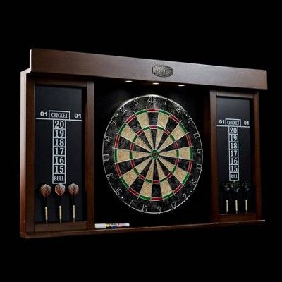 Small Rec Room Ideas, Game Basement, Bourbon Decor, Ranch Vibes, Dartboard Light, Dart Board Wall, Dartboard Cabinet, Bourbon Room, Gear Room