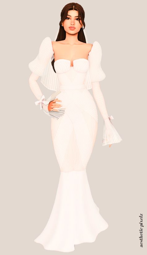 a sims 4 female sim wearing a cc wedding dress Dresses Sims 4 Cc Maxis Match, Sims 4 Wedding Outfits, Sim4 Wedding Dress, Sims 4 Cc Marriage, Sims 4 Evening Dress, The Sims 4 Wedding Dress Cc, Formal Dress Sims 4 Cc, Sims 4 Cc White Dress, Formal Cc Sims 4