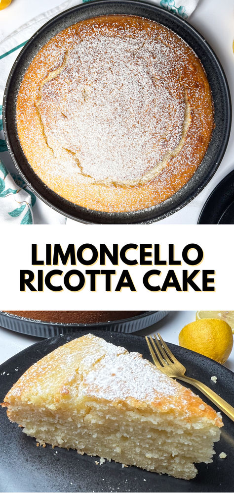 Limoncello Ricotta Cake Italian Lemon Cake Italy, French Lemon Cake, Limoncello Ricotta Bundt Cake, Italian Almond Ricotta Cake, Italian Ricotta Cake Recipes, Mediterranean Cake Recipes, Desserts Made With Ricotta Cheese, Ricotta Desserts Easy, Light Italian Desserts