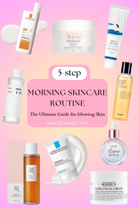 Unlock the secrets to radiant skin with our 5-step morning skincare routine! 🌟 Dive into our ultimate guide for glowing skin, featuring expert tips and top-quality products. Achieve a luminous complexion with our easy-to-follow regimen. Start your journey to healthier skin today! #MorningSkincare #GlowingSkin #SkincareRoutine #HealthySkin #BeautyTips #Skincareproductrecomendations #recomendations#skincareroutine #morningroutine #nightroutine #skincarelover #beautyritual #glowingskin #selfcare #pamperyourself #skincareobsessed #healthyglow Best Morning Face Serum, Best Morning Skin Care Routine, Morning Routine Face Skincare, Skin Care Routine Combo Skin, Night Time Skin Care Routine Order, Steps For Skin Care Routine, Morning Skincare Routine Steps, Night Face Routine Skin Care, Morning Face Routine Skin Care