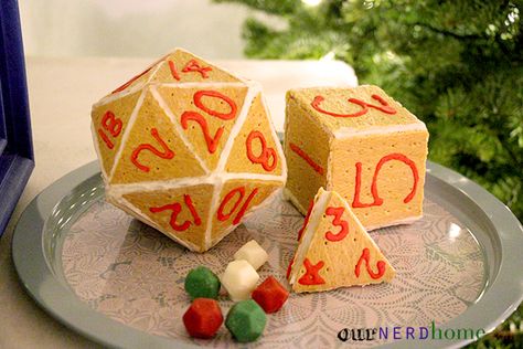 Geek Holiday! Make a D20 Gingerbread House - Our Nerd Home Nerd Home, Batman Diy, Nerd Decor, Holiday Specials, Graham Crackers, Melting Chocolate, Cake Pops, Gingerbread House, Christmas Food