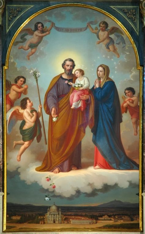 Painting of The Holy Family by Lorenzone according to the instructions of St. John Bosco Catholic Pictures, Jesus Mary And Joseph, Blessed Mother Mary, Jesus Christ Images, Child Jesus, Religious Images, Jesus Christus, Catholic Prayers, Blessed Virgin Mary