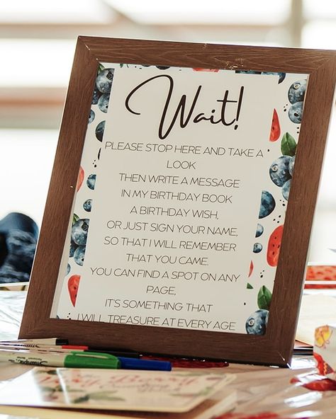 time capsule guest book signing birthday party berry first party Time Capsule Guest Book, 1st Birthday Activities, First Birthday Activities, Berry First Birthday Party, Birthday Party Photos, 1st Birthday Party Games, First Birthday Sign, Berry First Birthday, First Birthday Games