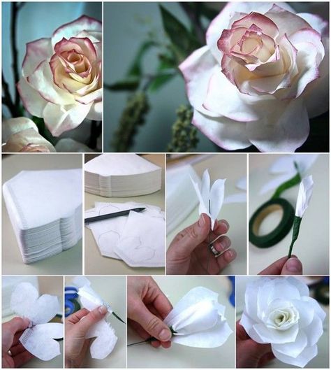 DIY Flowers From Coffee Filters diy craft crafts home decor easy crafts diy ideas diy crafts crafty diy decor craft decorations how to home crafts craft flowers tutorials Coffee Filter Flowers Diy, Diy Coffee Filter, Coffee Filter Roses, Diy Craft Paper, Rose Diy, Coffee Filter Crafts, Coffee Filter Flowers, Floral Tape, Tissue Paper Flowers