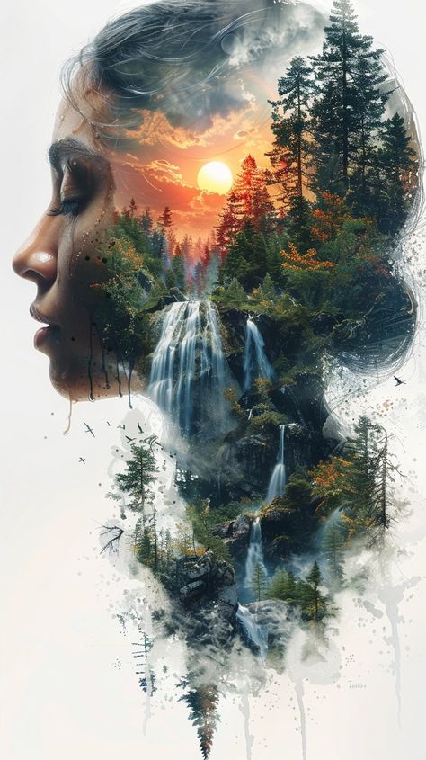 Hyperreal Photography, Double Exposure Drawing, Double Exposure Art Drawings, Double Exposure Photography Landscape, Double Exposure Tattoo, Portrait Double Exposure, Tiger Art Drawing, Nature Double Exposure, Realistic Pictures