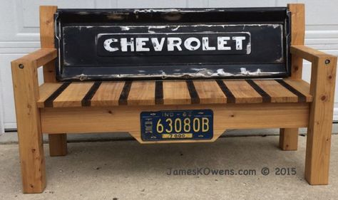 Truck Tailgate Bench, 1950 Chevy Truck, Tailgate Bench, Car Part Furniture, Automotive Furniture, Truck Tailgate, Car Furniture, Automotive Decor, Chevy Truck