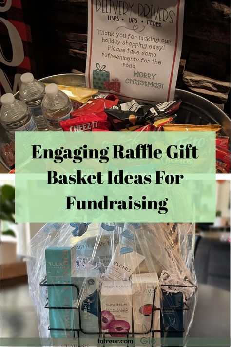 Looking for creative gift basket ideas? Check out our unique raffle gift basket ideas! Perfect for fundraising events or as a special present. Get inspired with our curated selection of themed gift baskets that will make your raffle stand out. Browse through a variety of exciting options to find the perfect one that fits the occasion. Whether you're putting together a prize for a raffle event or simply looking for thoughtful gift basket ideas, we've got you covered. Creative Gift Basket Ideas, Christmas Snacks Gifts, Raffle Gift Basket Ideas, Ideas For Fundraising, Auction Gift Basket Ideas, Creative Gift Baskets, Party Snacks Easy, Homemade Gift Baskets, Raffle Basket