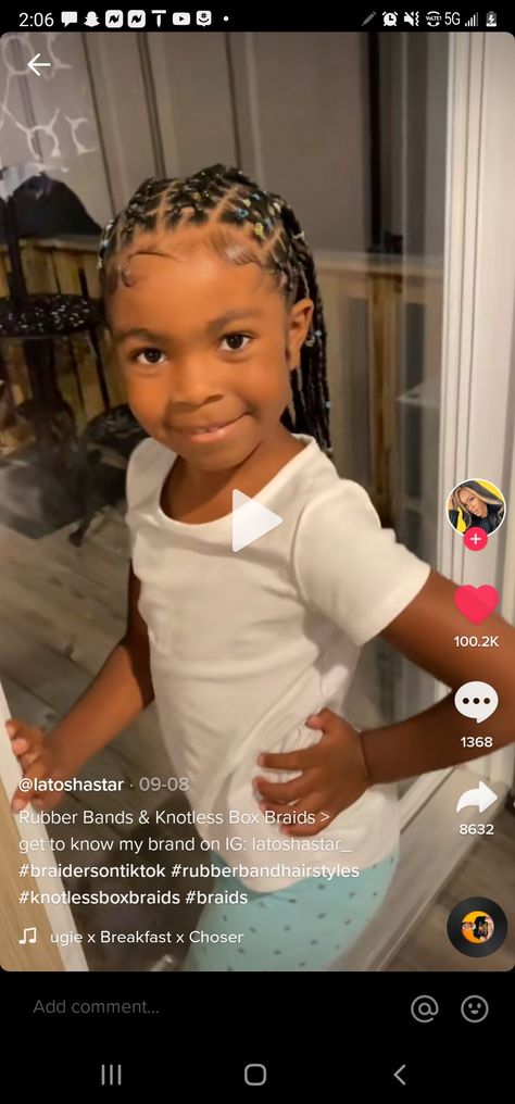 Rubber Band Hairstyle With Box Braids, Kids Rubber Band Hairstyles Black, Braids With Rubber Bands Hairstyles, Kids Rubber Band Hairstyles, Rubber Band Hairstyles Natural Hair Kids, Braids With Rubber Bands, Rubber Band Braids, Little Black Girls Hairstyles For Kids, Knotless Hairstyle